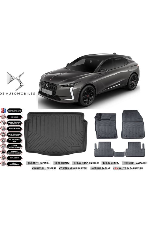 DS4 2023 Model Bagaj Havuzu Araca Özel Siyah Extra Havuzlu Paspas Takımı