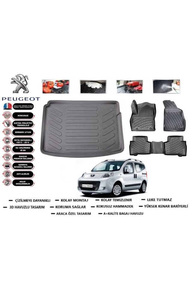 Peugeot Bipper 2010 Model Bagaj Havuzu Araca Özel Paspas Takımı Prrox