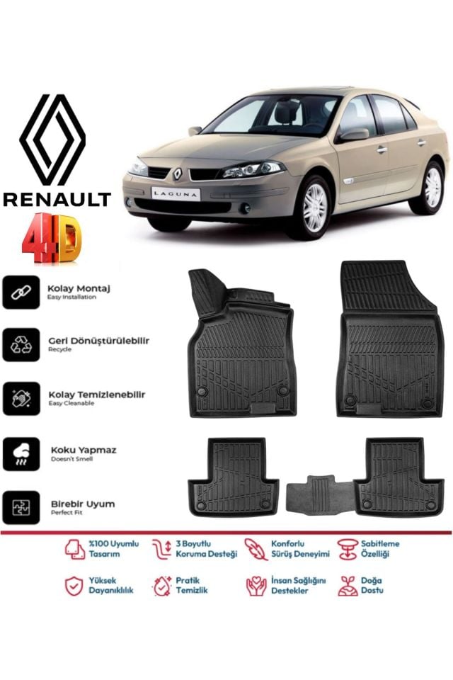 Renault Laguna 2 2001-2006 4.5D Plus Havuzlu Siyah Paspas Takımı Yumuşak