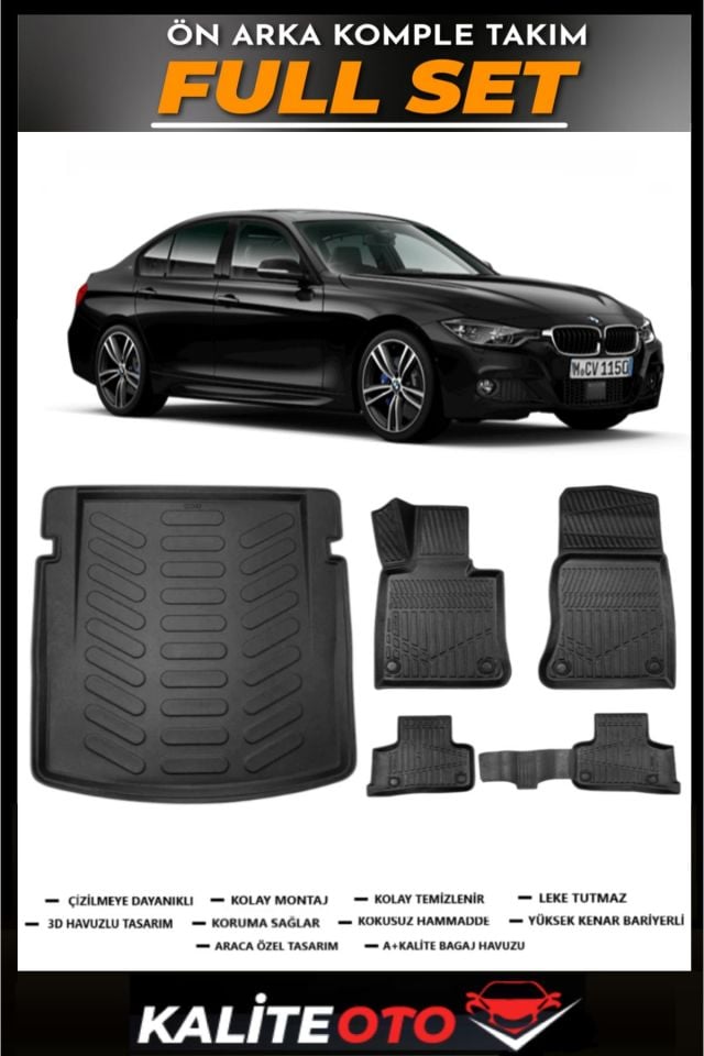 Bmw 3 Serisi F30 Uyumlu 2012-2019 Bagaj Havuzu+4.5D Havuzlu Paspas Setiii