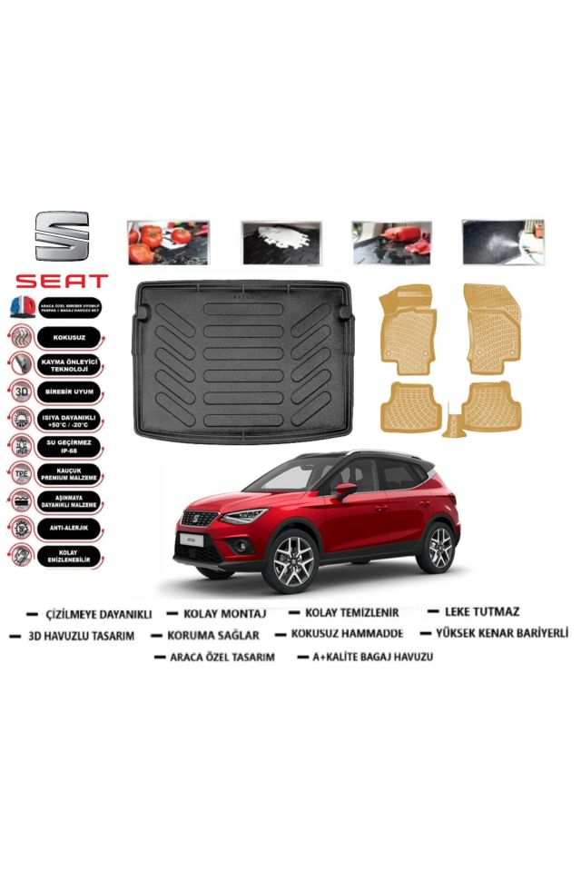 Seat Arona 2019 Model Üst Bagaj Havuzu(paspası)+Araca Özel Bej Paspas Takımı Flex