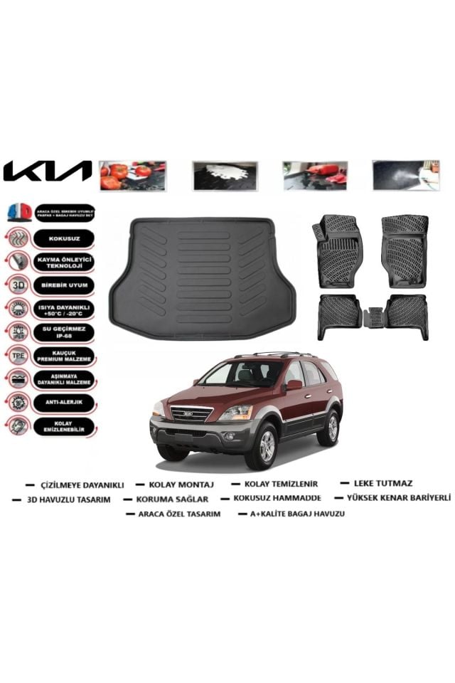 Kia Sorento 2004 Model Bagaj Havuzu Araca Özel Paspas Takımı Prrox