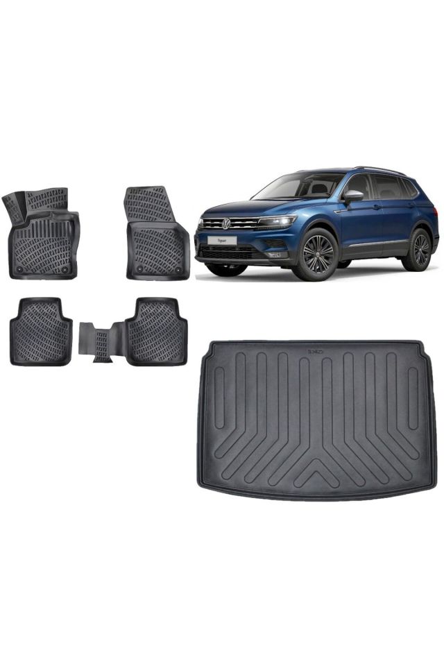 Volkswagen Tiguan Alt kademe 2019 Model 3D Bagaj Havuzu+3D Havuzlu Araca Özel Paspas Takımı