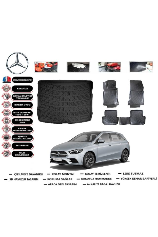 Mercedes B Serisi W247 2023 Model Üst Bagaj Havuzu Araca Özel Paspas Takımı Prrox