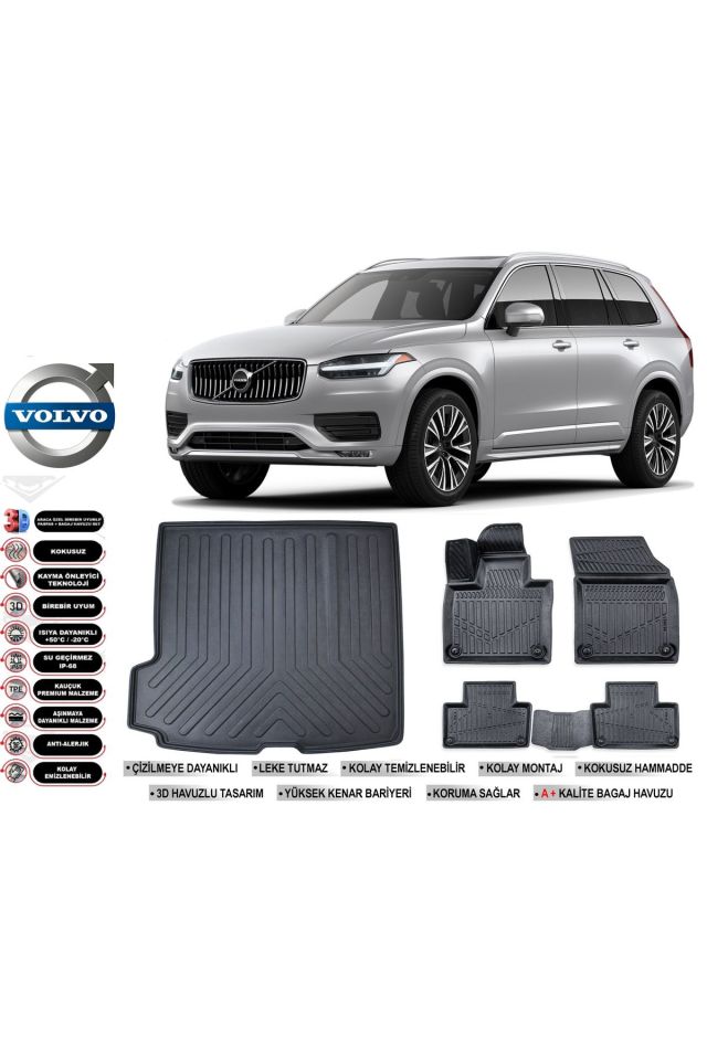 Volvo  XC90 2017 Model Bagaj Havuzu Araca Özel Siyah Havuzlu Paspas Takımı Sett