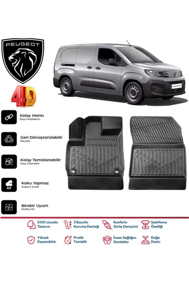 Peugeot Rifter Panelvan 2019  Ve Sonrası 4.5D Plus Havuzlu Siyah Paspas Takımı Yumuşak