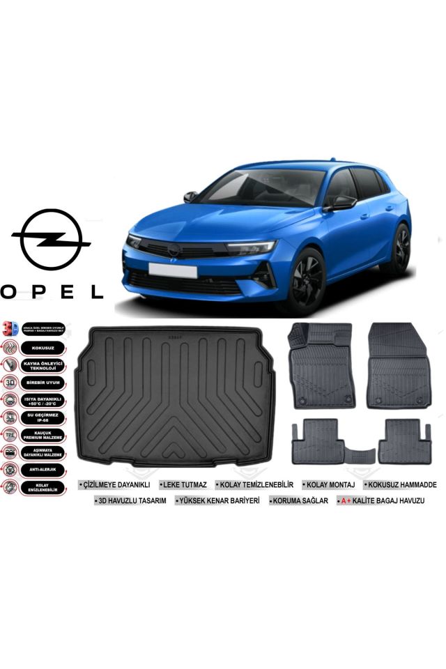 Opel Astra L 2024 Model Alt Bagaj Havuzu Araca Özel Siyah Havuzlu Paspas Takımı Sett