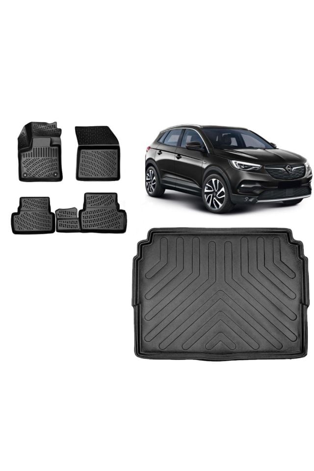 Opel Grandland 2019 Model Alt Kademe 3D Bagaj Havuzu+3D Havuzlu Araca Özel Paspas Takımı