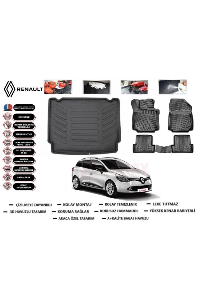 Renault Clio 4 Sporttourer 2018 Alt Bagaj Havuzu Araca Özel Paspas Takımı Prrox