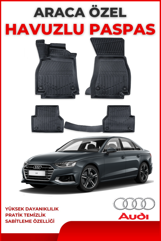 Audi A4 2015 Sonrası 4.5D Plus Havuzlu Siyah Paspas Takımı Yumuşak
