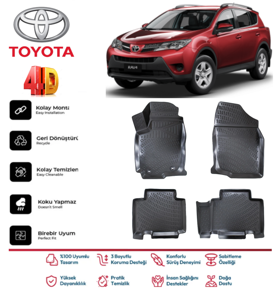 Toyota Rav4 2013-2018 4D Araca Özel Havuzlu Kokusuz Paspas Takımı