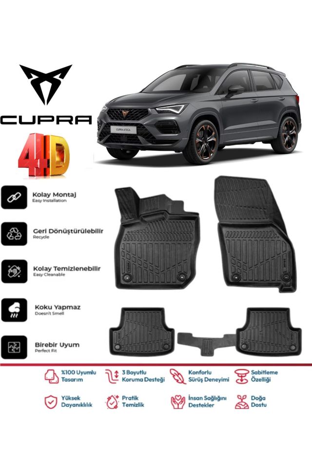 Cupra Ateca 2023 Ve Sonrası 4.5D Plus Havuzlu Siyah Paspas Takımı Yumuşak