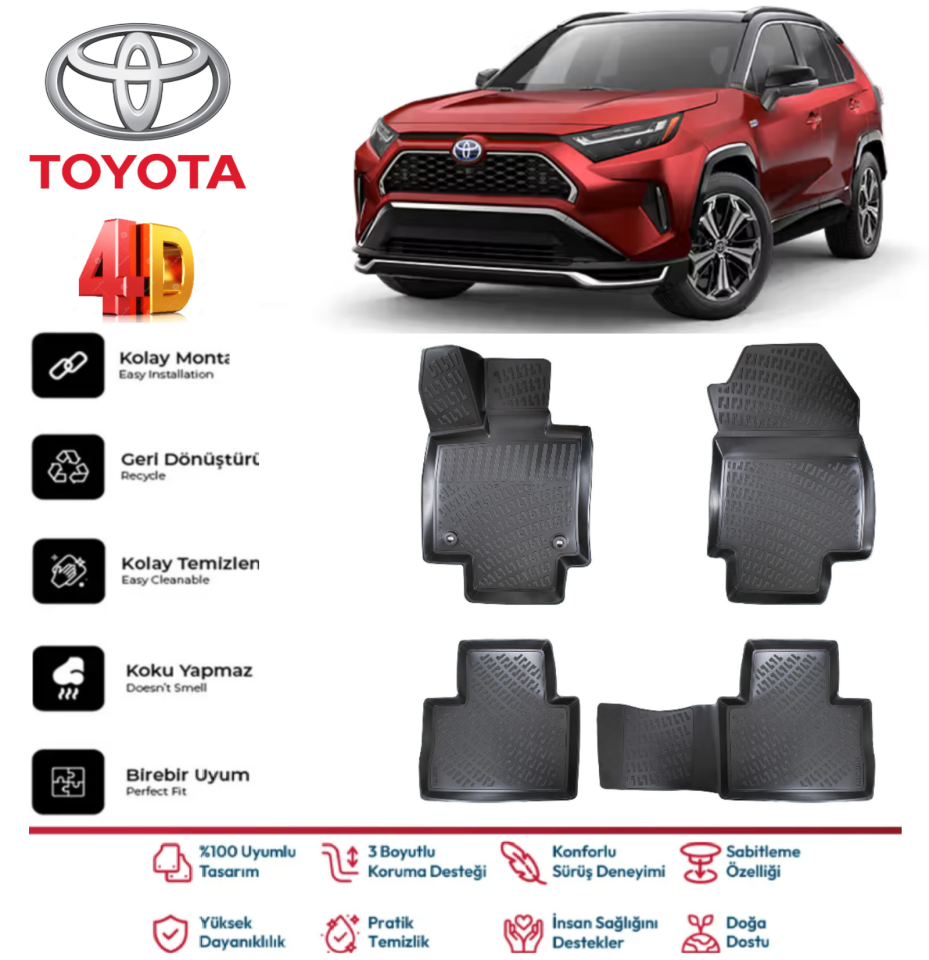 Toyota Rav4 2018 Sonrası 4D Araca Özel Havuzlu Kokusuz Paspas Takımı