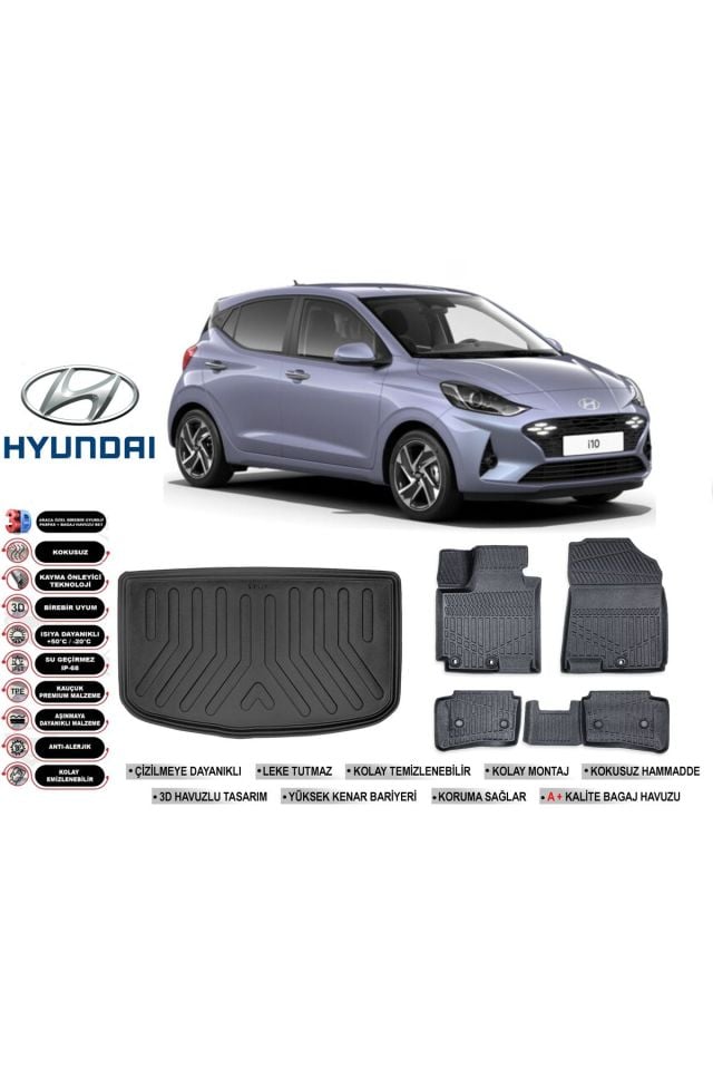 Hyundai İ10 2021 Model Bagaj Havuzu Araca Özel Siyah Extra Havuzlu Paspas Takımı