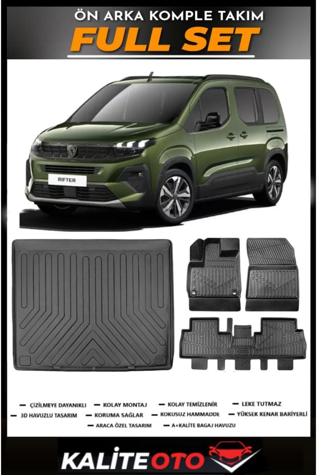 Peugeot Rifter Bagaj Havuzu+4.5D Havuzlu Paspas Seti 2019 Model