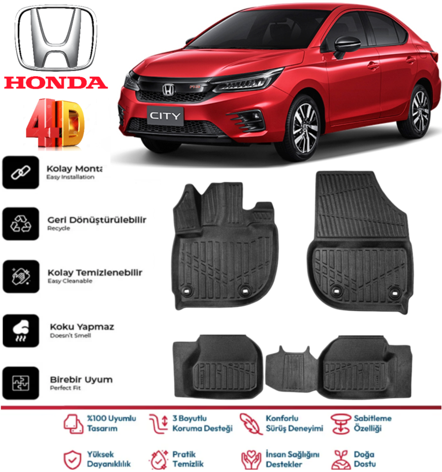 Honda City 2021 Ve Sonrası 4.5D Plus Havuzlu Siyah Paspas Takımı Yumuşak