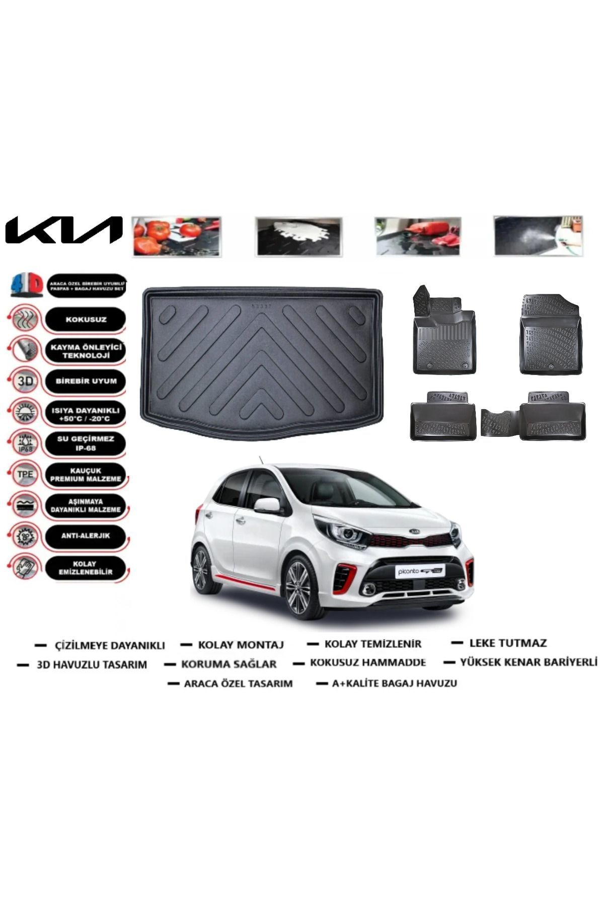 Kia Picanto 2023 Model Bagaj Havuzu Araca Özel Paspas Takımı Prrox