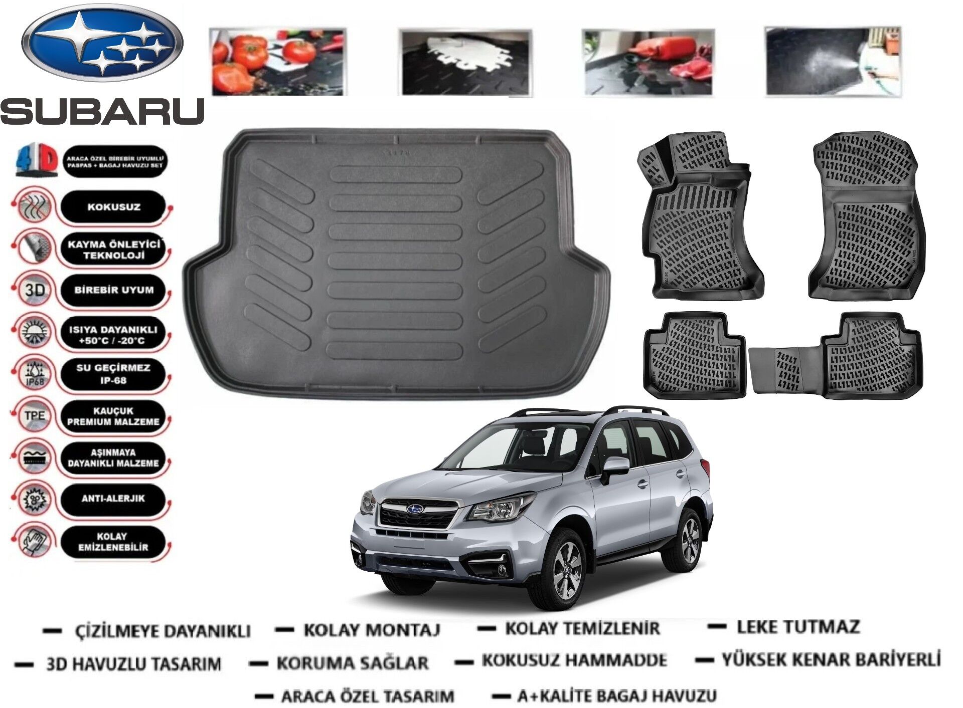 Subaru Forester 2013 Sonrası 3D Bagaj Havuzu+3D Havuzlu Araca Özel Paspas Takımı