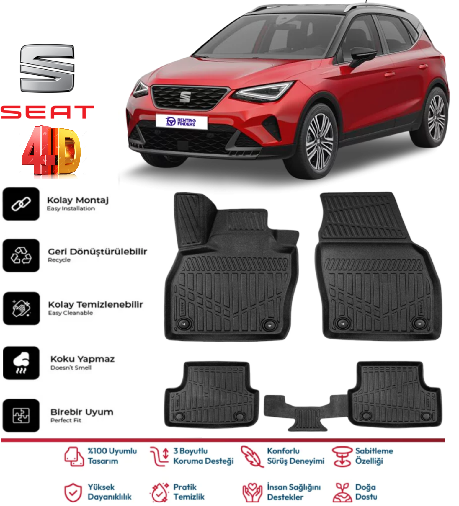 Seat Arona 2017 Ve Sonrası 4.5D Plus Havuzlu Siyah Paspas Takımı Yumuşak