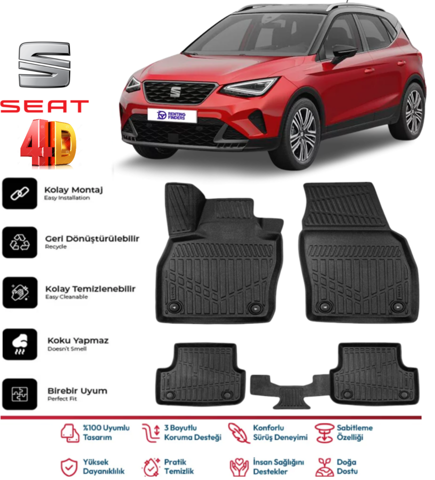 Seat Arona 2017 Ve Sonrası 4.5D Plus Havuzlu Siyah Paspas Takımı Yumuşak