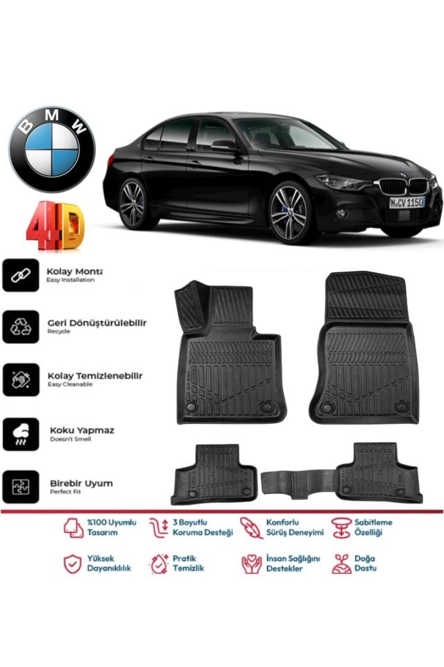 Bmw 3 Serisi F30 2012-2019 4.5D Plus Havuzlu Siyah Paspas Takımı Yumuşak