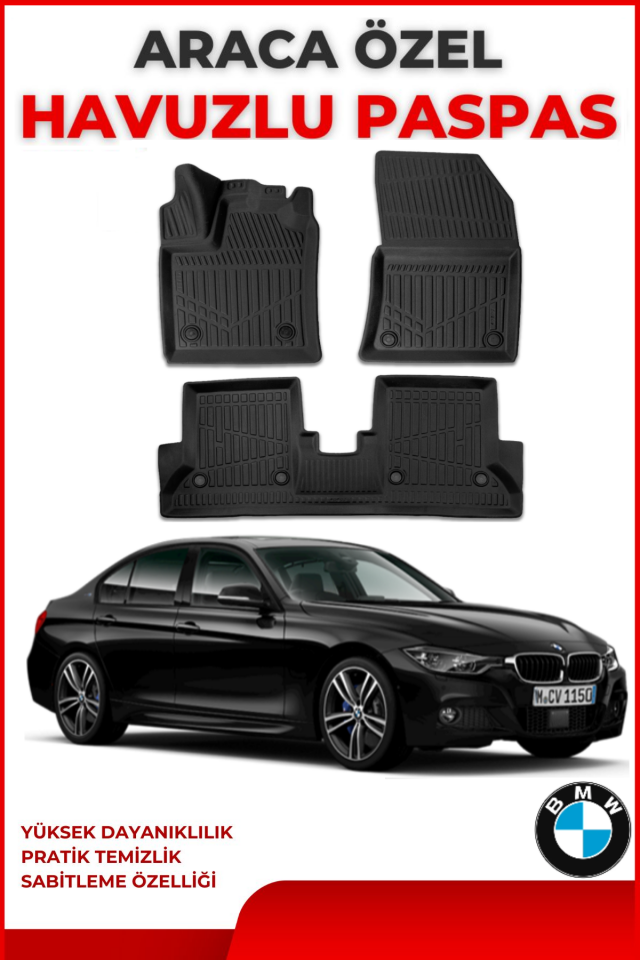 Bmw 3 Serisi F30 2012-2019 4.5D Plus Havuzlu Siyah Paspas Takımı Yumuşak