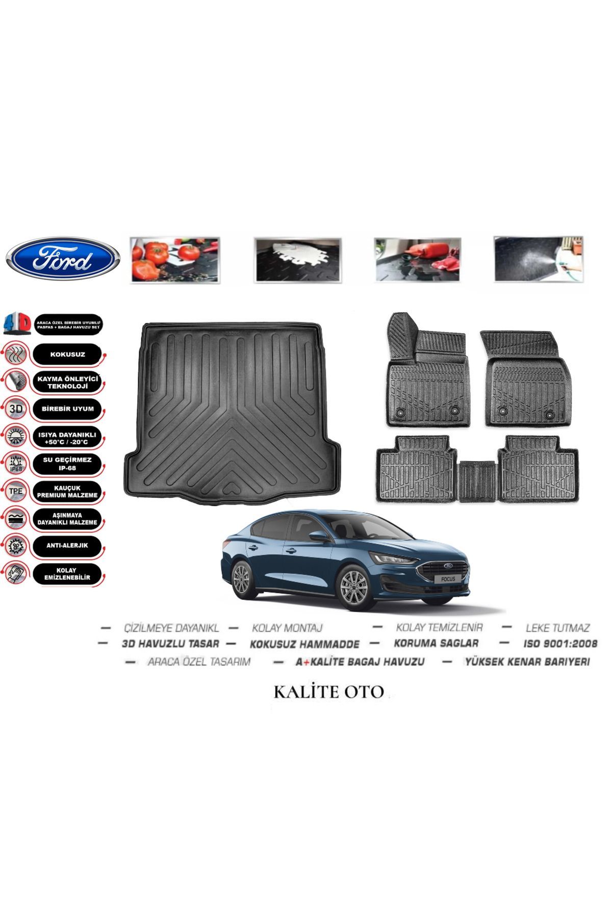 Ford Focus 4 SEDAN 2023 Model 3D Bagaj Havuzu+4D Havuzlu Paspas Setii