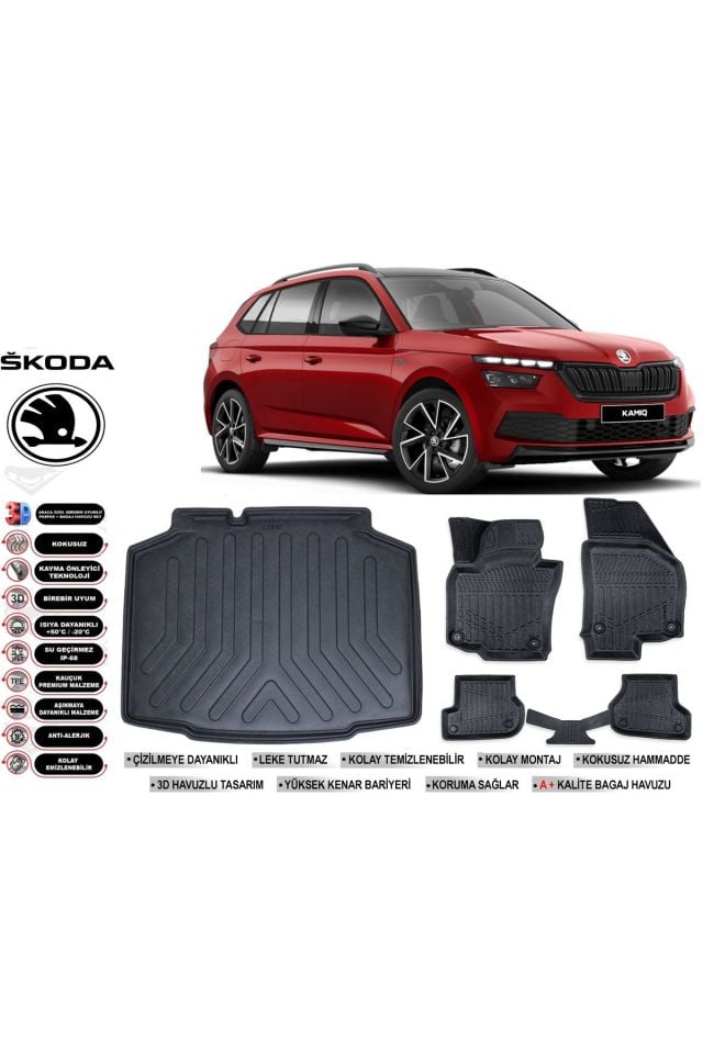Skoda Kamiq 2024 Model Bagaj Havuzu Araca Özel Siyah Havuzlu Paspas Takımı Sett