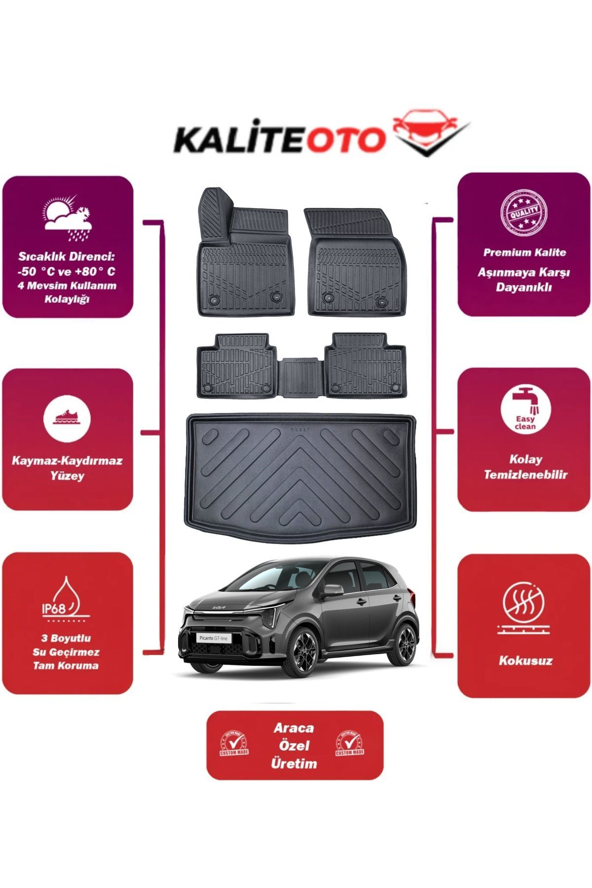 kia picanto 2020 model bagaj havuzu+4d araca özel havuzlu paspas takımıı prs