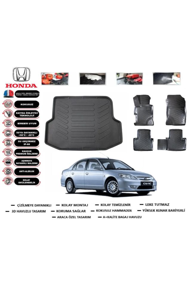 Honda Civic Sedan 2005 Model Bagaj Havuzu Araca Özel Paspas Takımı Flex