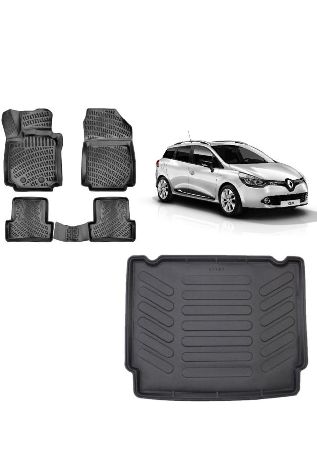 Renault Clio 4 Spourttourer 2014 Alt Kademe Bagaj Havuzu+3D Havuzlu Araca Özel Paspas Takımı