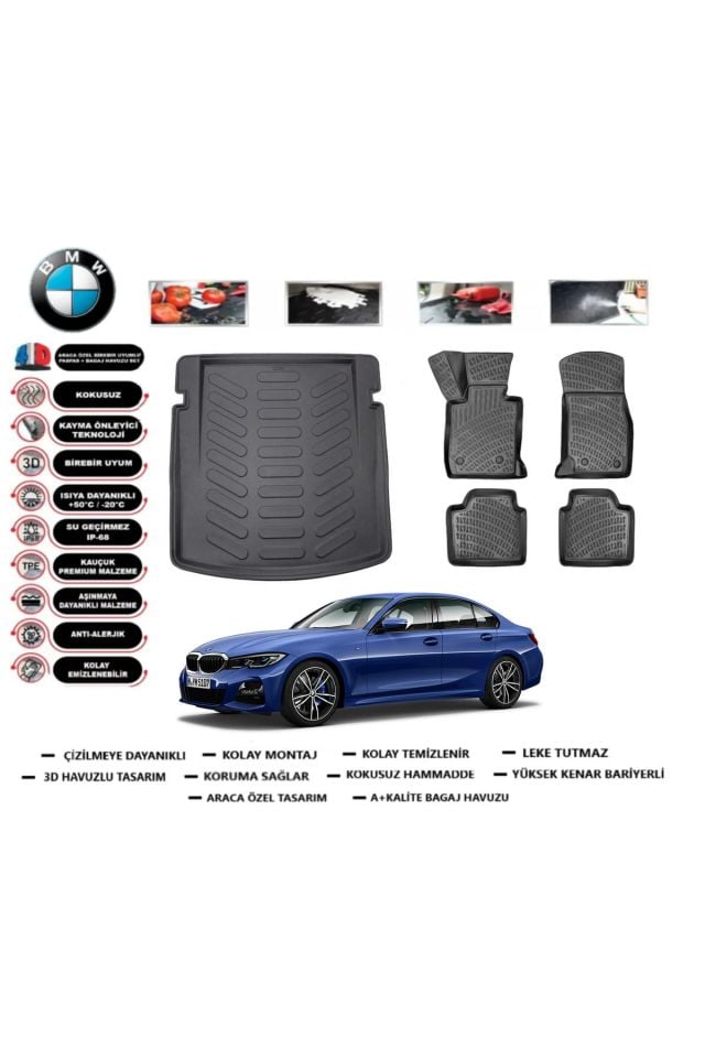 Bmw 3 serisi F30 2012 Model Bagaj Havuzu Araca Özel Paspas Takımı Flex