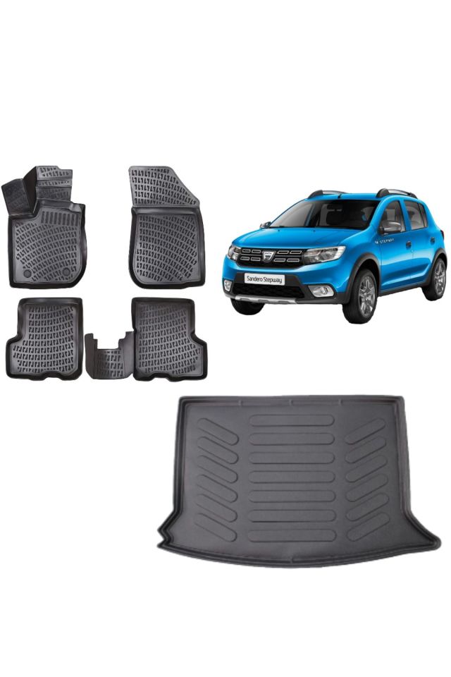 Dacia Sandero 2008 Model 3D Bagaj Havuzu+3D Havuzlu Araca Özel Paspas Takımı