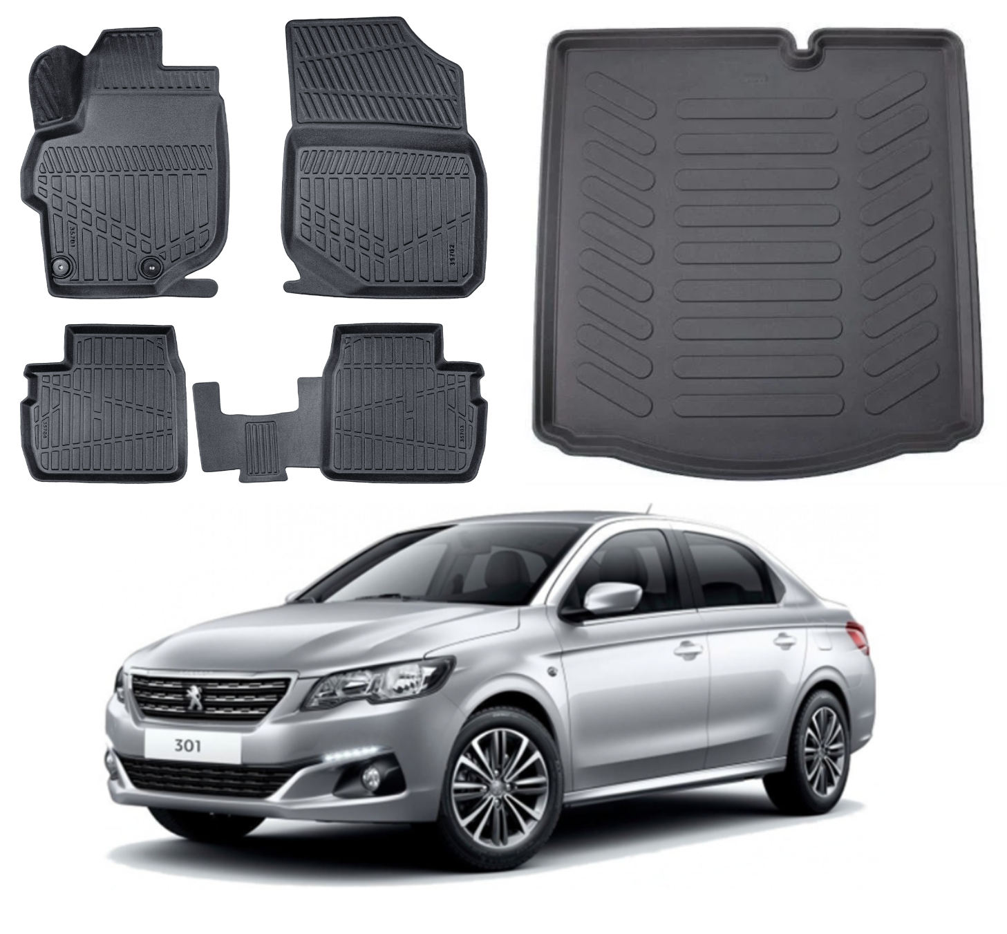 Peugeot 301 2012 Sonrası 3D Bagaj Havuzu+3D Araca Özel Paspas Takımı