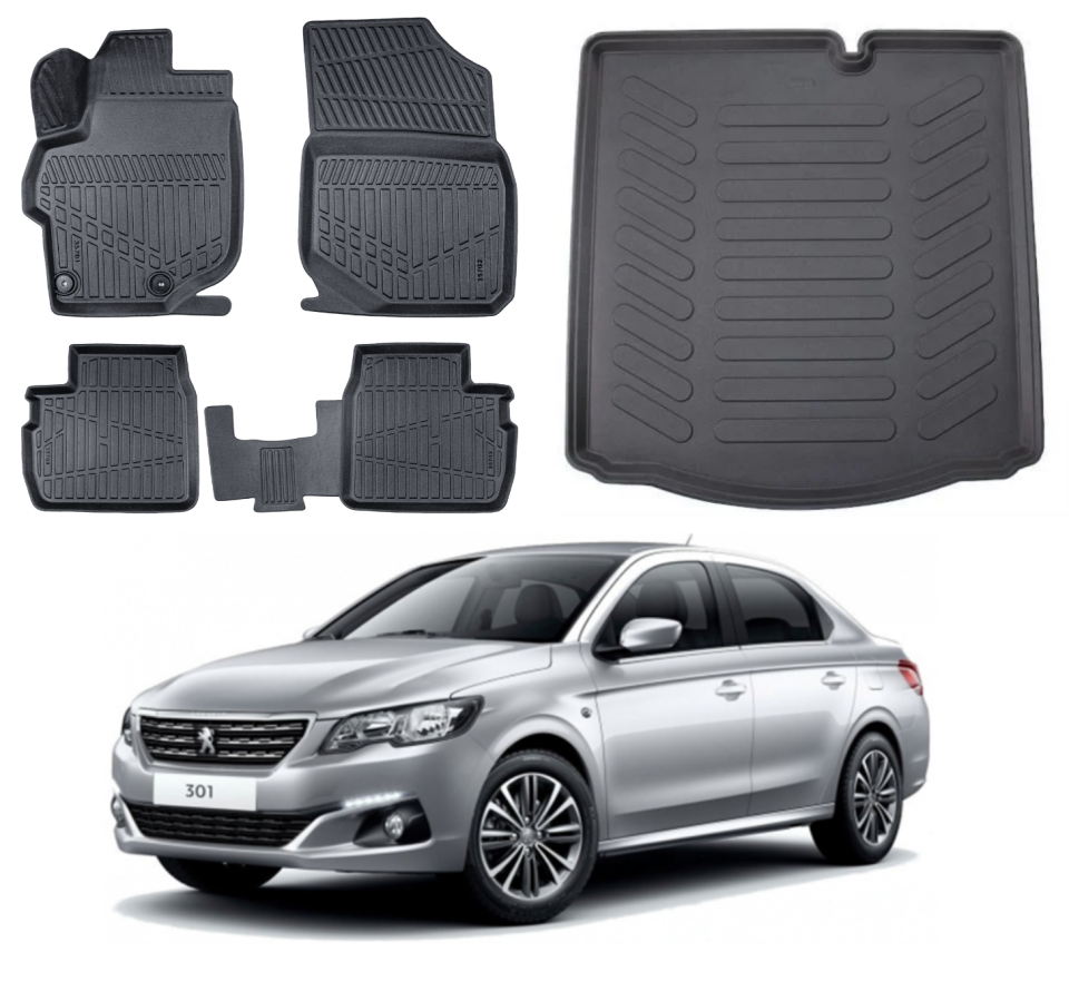 Peugeot 301 2012 Sonrası 3D Bagaj Havuzu+3D Araca Özel Paspas Takımı