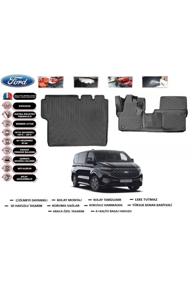 Ford Tourneo Custom  2021 Model Bagaj Havuzu Araca Özel Paspas Takımı Prrox