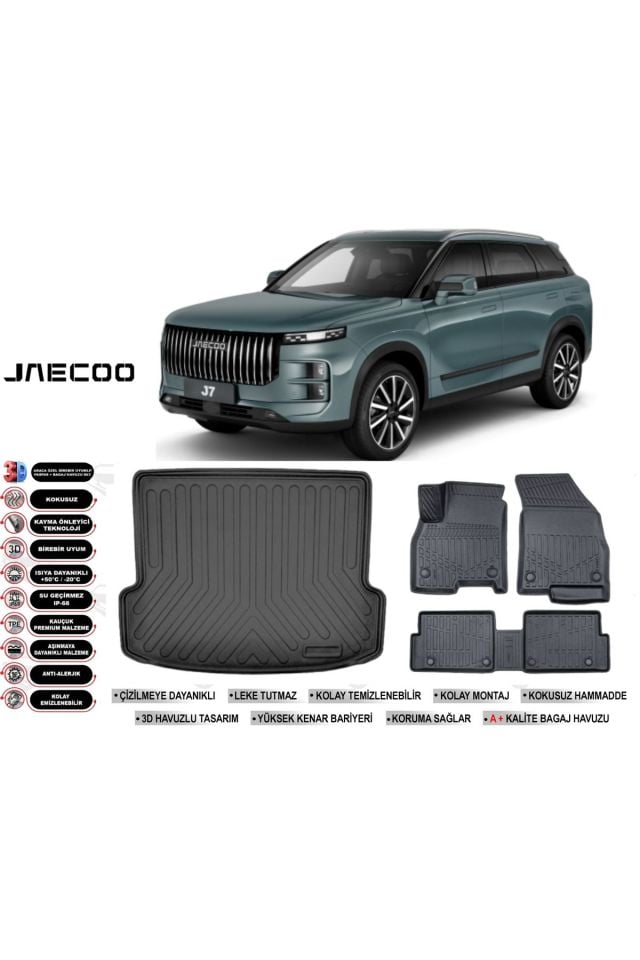 Jaecoo J7 2025 Model Kalın Stepneli Bagaj Havuzu Araca Özel Siyah Havuzlu Paspas Takımı Sett