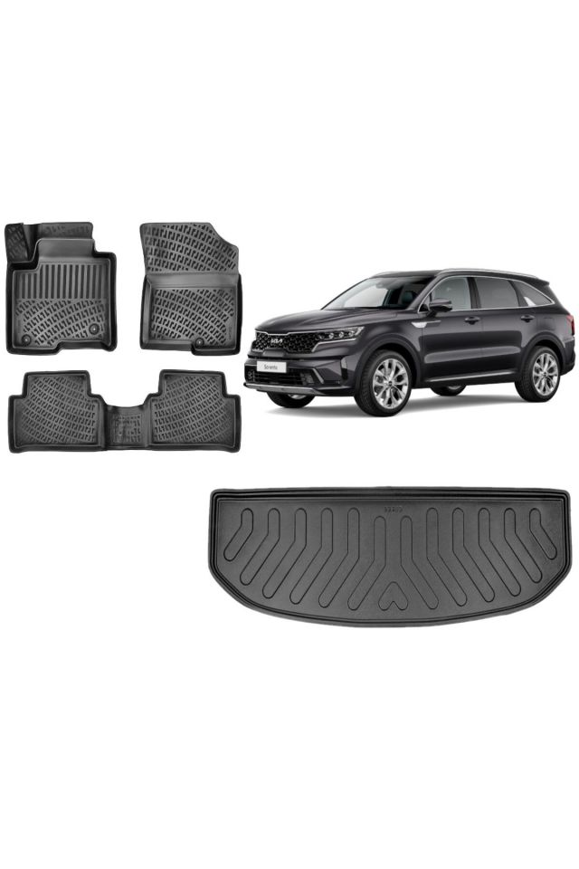 Kia Sorento 2022 (7 KOLTUK) Model 3D Bagaj Havuzu+3D Havuzlu Araca Özel Paspas Takımı