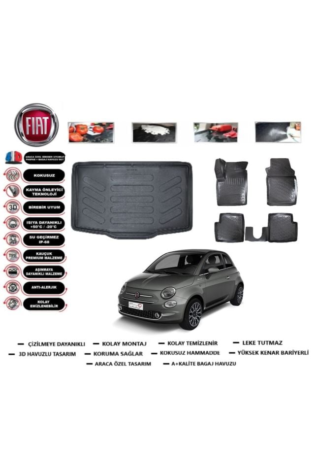 Fiat 500 C 2022 Model Bagaj Havuzu Araca Özel Paspas Takımı Flex