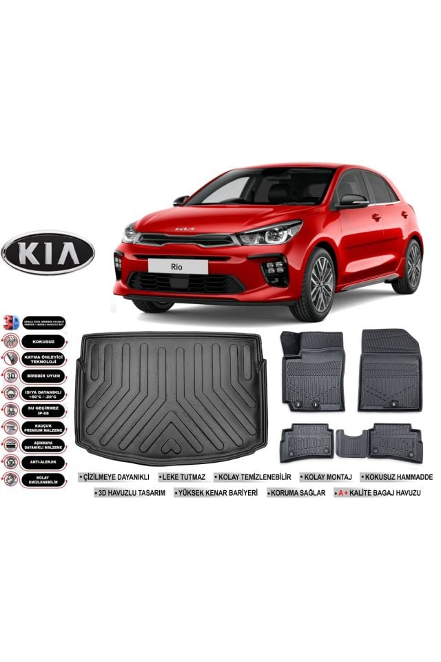 Kia Rio Hatchback 2020 Model Bagaj Havuzu Araca Özel Siyah Havuzlu Paspas Takımı Sett
