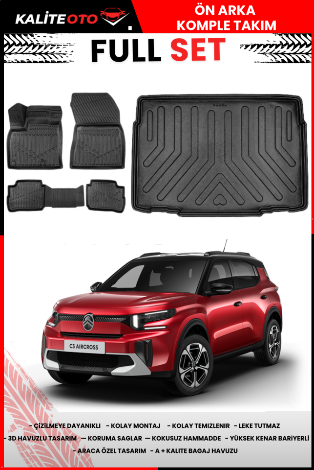Citroen C3 Aircross 2025 Ve Sonrası 4D Bagaj Havuzu+4D Havuzlu Paspas Seti