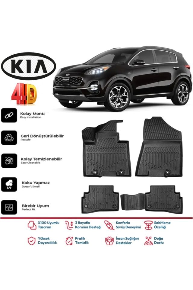 Kia Sportage 2016-2021 4.5D Plus Havuzlu Siyah Paspas Takımı Yumuşak