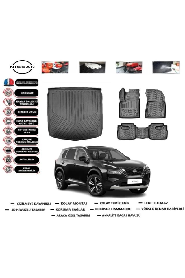 Nissan X-Trail 5 Koltuk E-power 2024 Model Bagaj Havuzu Araca Özel Paspas Takımı Prrox
