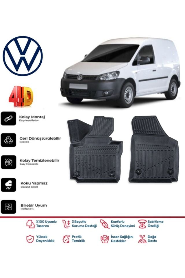 Volkswagen Caddy 2015-2020 4.5D Plus Havuzlu Siyah Paspas Takımı Yumuşak