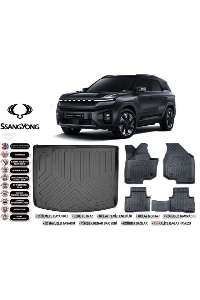 Ssangyong Torres Evx 2023 Model Bagaj Havuzu Araca Özel Siyah Havuzlu Paspas Takımı Sett