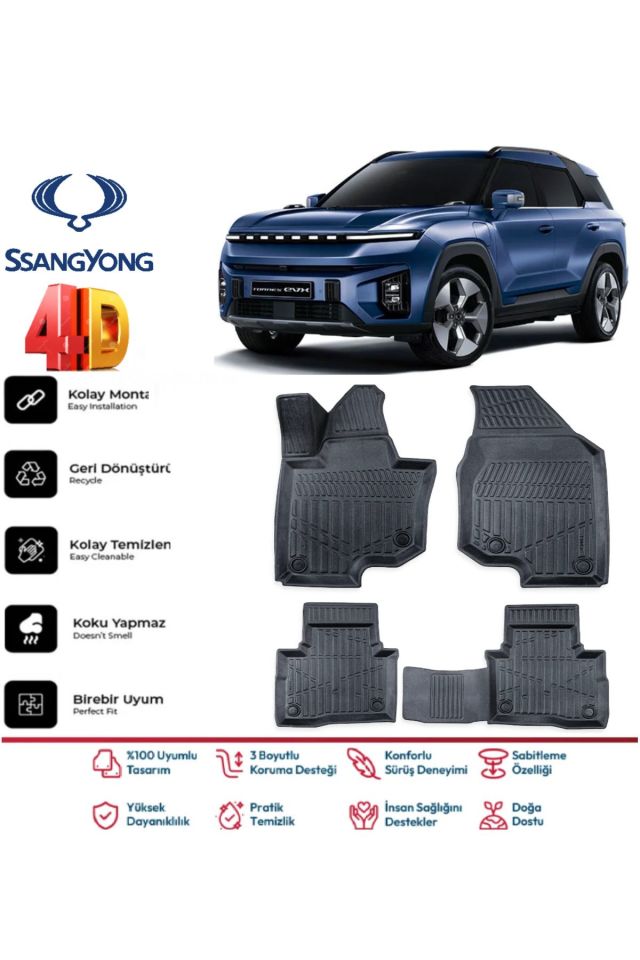 Ssangyong Torres Evx 2023 Ve Sonrası 4.5D Plus Havuzlu Siyah Paspas Takımı Yumuşak