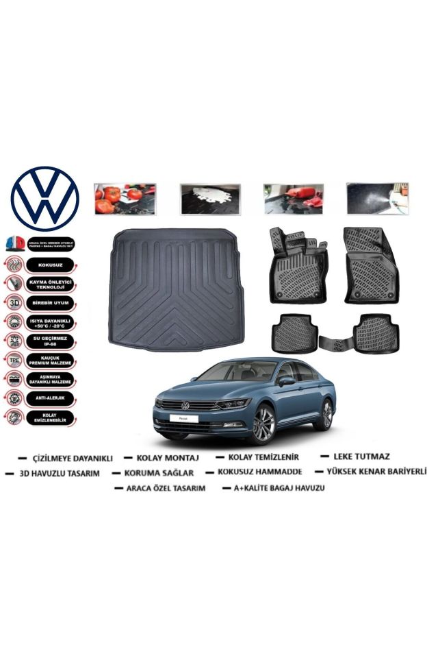 Volkswagen Passat B8 Sedan 2022 Model Bagaj Havuzu Araca Özel Paspas Takımı Prrox