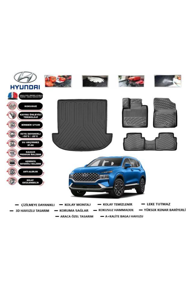 Hyundai Santafe Hybrid 5 Koltuklu 2023 Model Bagaj Havuzu Araca Özel Paspas Takımı Prrox