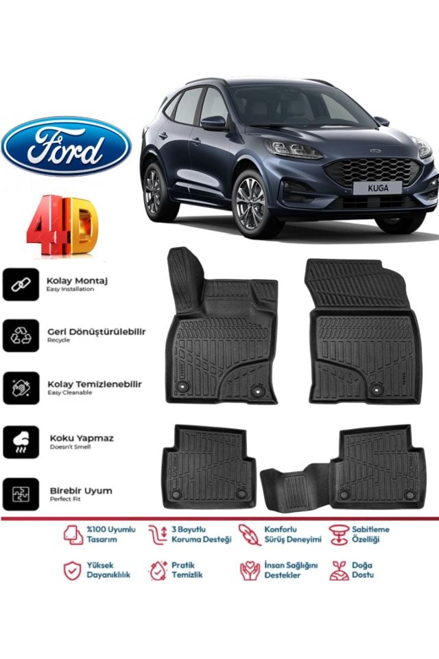 Ford Kuga 2019 Ve Sonrası 4.5D Plus Havuzlu Siyah Paspas Takımı Yumuşak