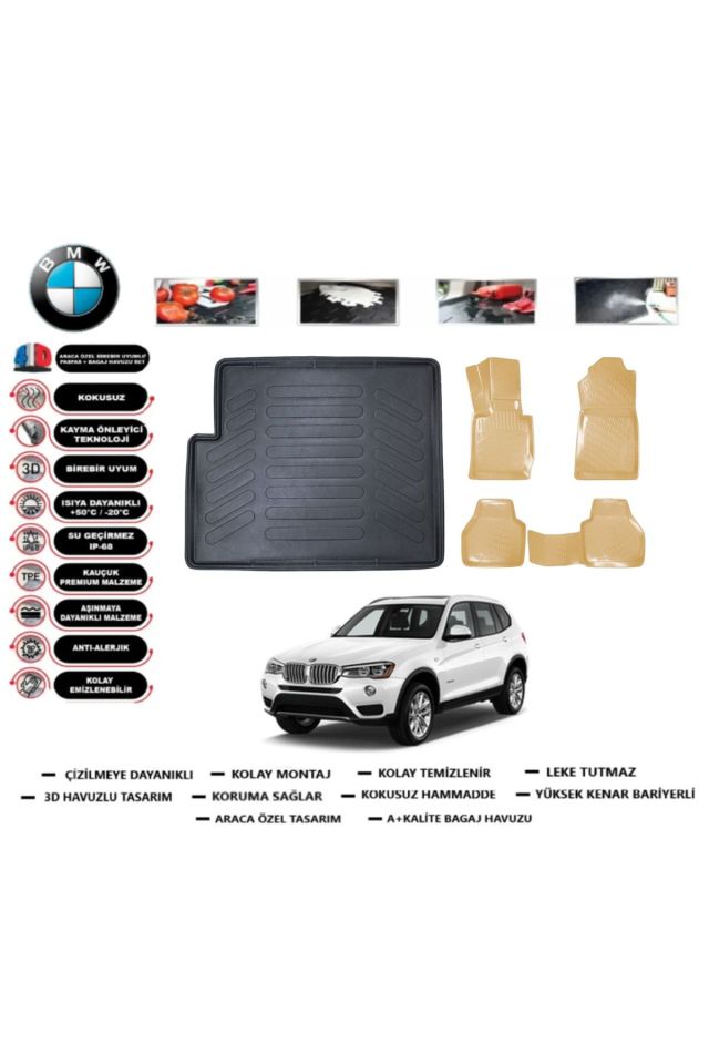 Bmw X3 2012 Model Bagaj Havuzu+Araca Özel Bej Paspas Takımı Flex